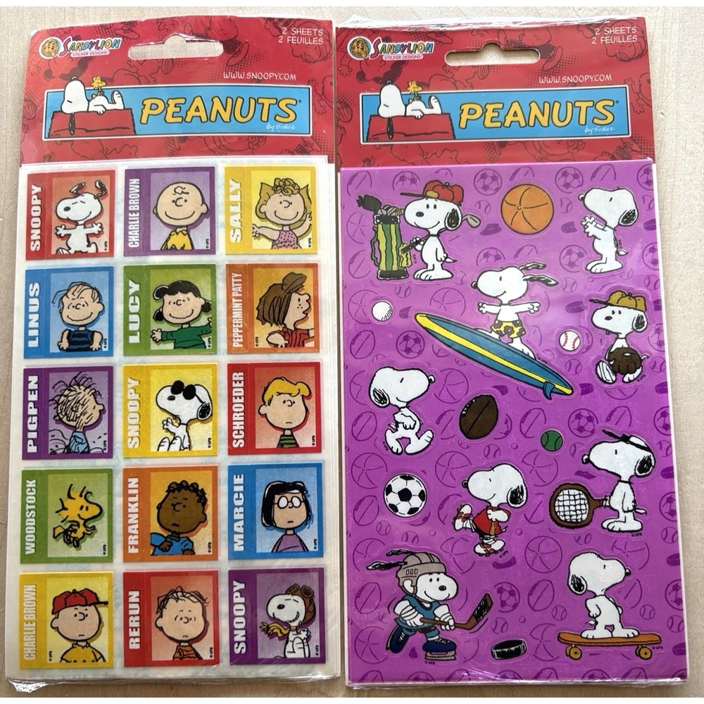 Vintage Peanuts Stickers LOT of 2 Sealed Sandylion Charlie Brown Gang Snoopy